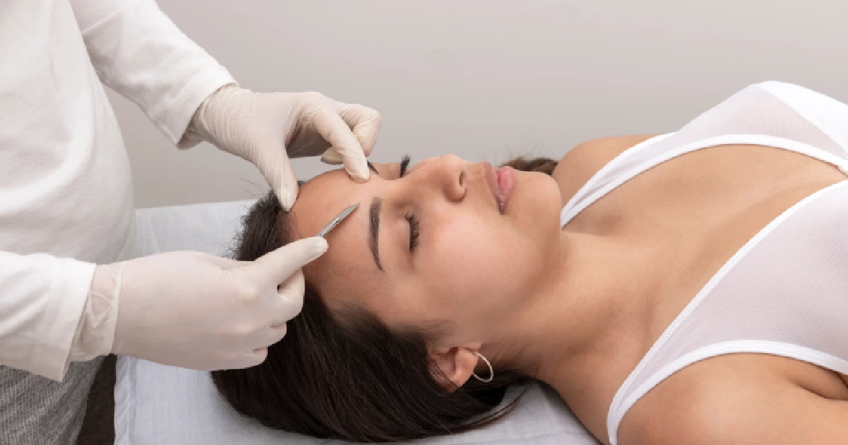 Woman receiving dermaplaning treatment in Florence, KY