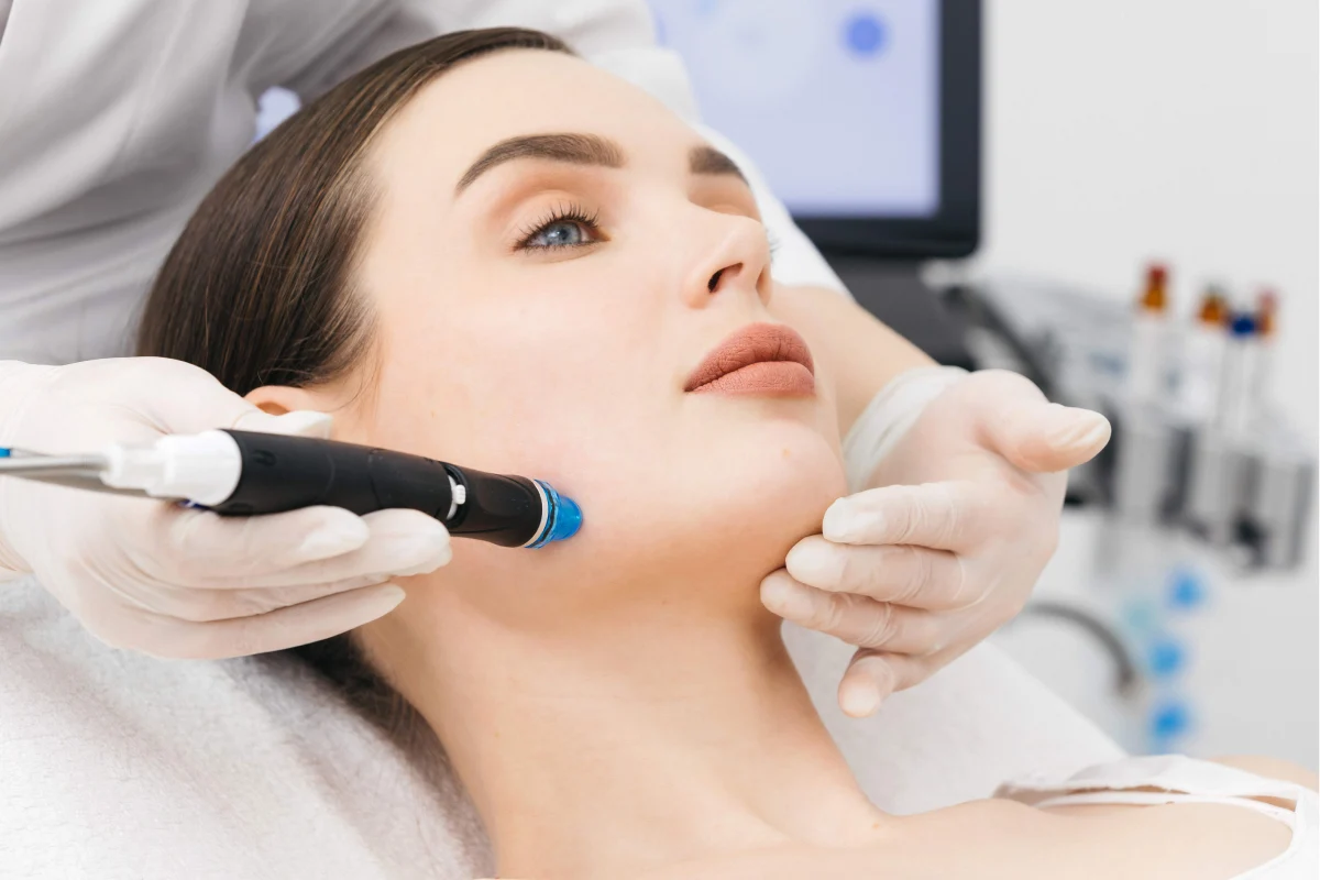 Woman with glowing and hydrated skin after HydraFacial treatment in Florence, KY